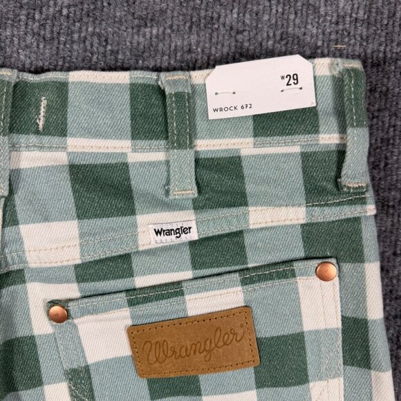 NEW Wrangler Wrock Gingham Kick Flare Western Boho Jeans Green Size 29 - Picture 6 of 6